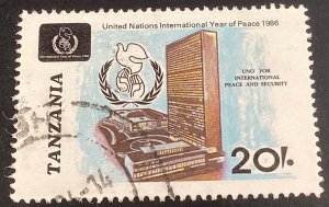 Tanzania #354 used 1986 International Peace Year,  UN Headquarters,  New York