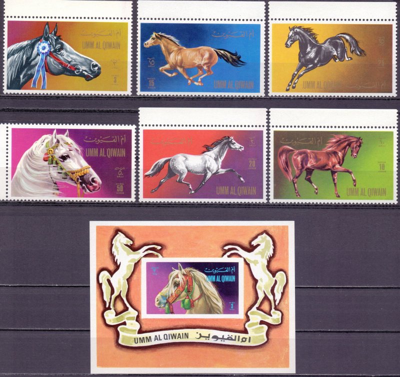 Umm al quwain. 1972. 496-501, bl36. Horses fauna. MNH.