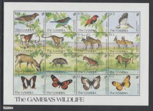 XG-AI180 GAMBIA IND - Wild Animals, 1991 Nature, Butterflies, Birds MNH Sheet