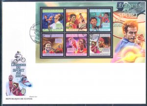 GUINEA 2012 SPORTS TENNIS PING PONG CHAMPIONS SHEET OF SIX STAMPS FDC