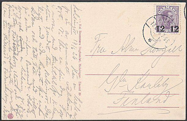 DENMARK 1926 12ore on 15ore used on postcard - scarce......................53846