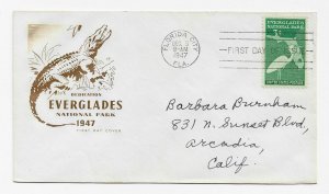 US 952 (Me-13) 3c Everglades National Park single on FDC Farnam Cachet ECV$12.50