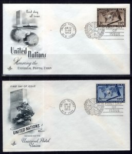 UN New York 17-18 UPU Artcraft Set of Two U/A FDC