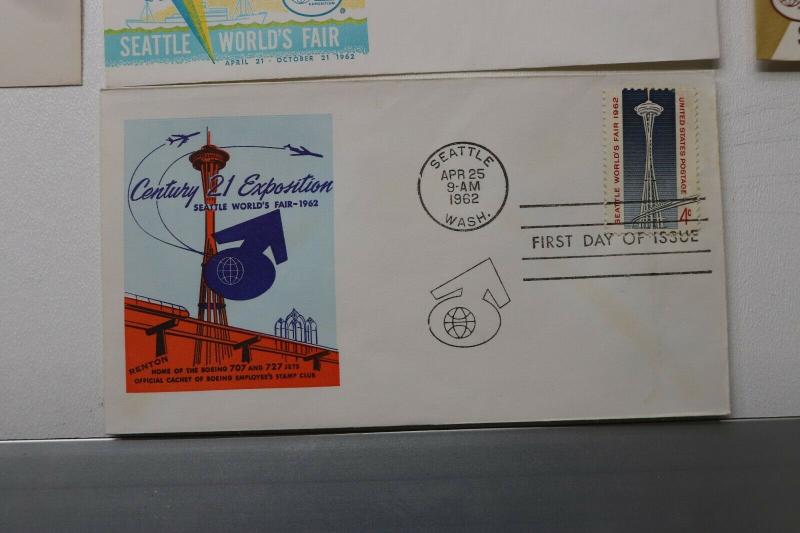 Seattle World's Fair 1962 lot official FDC cachet 13 Century 21 Expo sticker