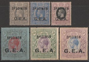 TANGANYIKA 1917 'GEA' on KGV set 12c-5R SPECIMEN, wmk script. 