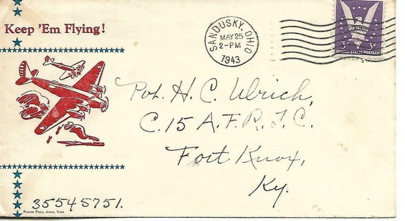 WW Two Patriotic Cover Keep em Flying PM Sandusky OH PM May 25 1943