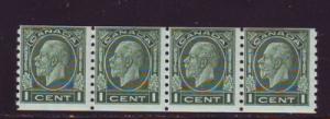 Canada  Sc205 1933 1c G V medallion coil stamp strip of 4 NH