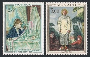 Monaco 815-816, MNH. Mi 1031-1032. Berthe Morisot, Jean Antoine Watteau, 1972.