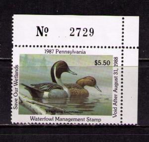 US PENNSYLVANIA Sc# 5 MNH FVF Waterfowl Duck Stamp