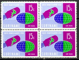 SURINAME 1961 15c Man In Space Airmail Variety in Blk4 Sc C28 MNH