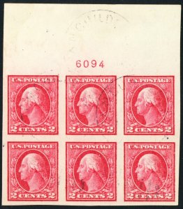 409, Used 2¢ XF Top Plate Block of Six Stamps * Stuart Katz