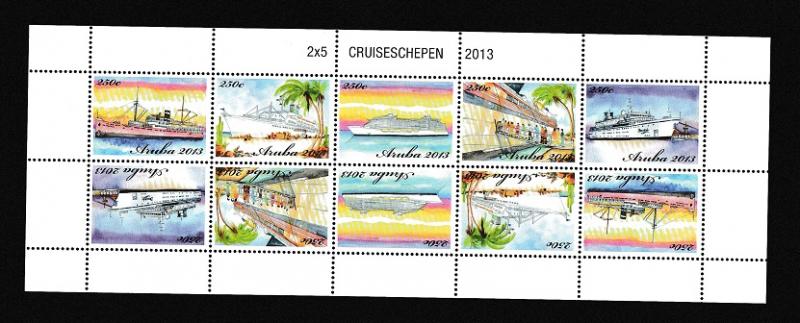 Aruba  #426  MNH  2013  sheet  with 2 strips of 5 tete-beche cruise ships