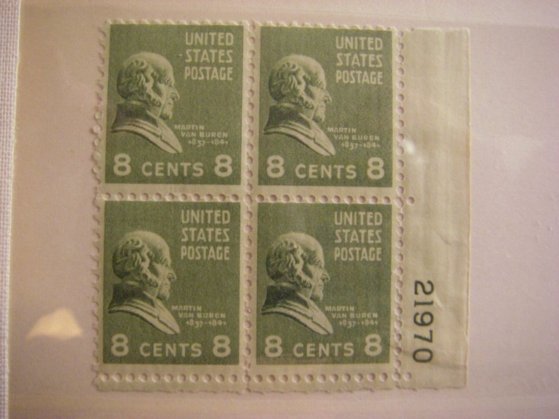 Scott 813, 8c Martin Van Buren, PB4 #21970 LR, MNH Prexie Beauty Durland premium