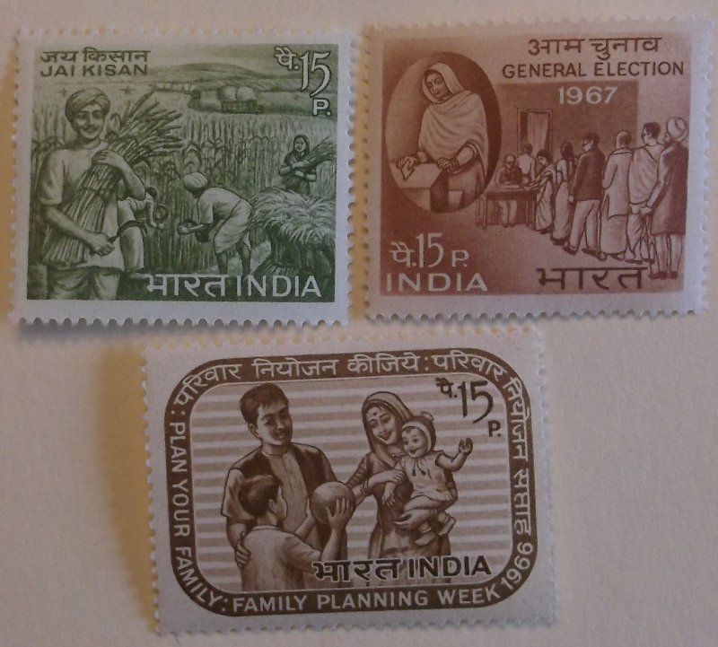 India 442, 444-5 Three full Sets MNH  Cat 1.75