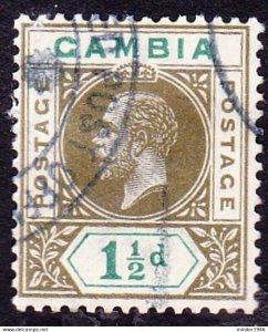 GAMBIA 1921 KGV 1½d Olive-Green & Blue-Green SG121 FU