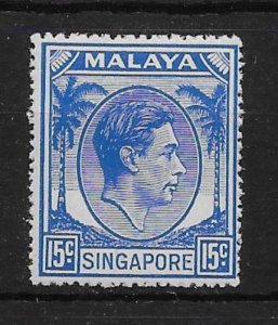 SINGAPORE SG23 1950 15c ULTRAMARINE p17½x18 MTD MINT