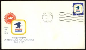 USA 1971 8c USPS Inauguration Issue Sc 1396 NEW YORK NEW YORK FDC