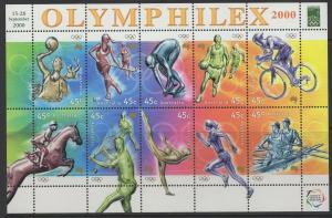 AUSTRALIA SG2005a 2000 OLYMPIC GAMES SHEETLET O/P OLYMPHILEX MNH