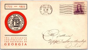 U.S. SECOND DAY COVER BICENTENNIAL OF THE FOUNDING OF THE STATE OF GEORGIA 1933