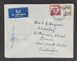 1940 Palestine Australian Army DIV Supply H.Q.P.O. 5.M.I Censored Airmail Cover