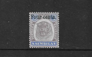 MALAYA-NEGRI SEMBILAN SCOTT #15 1899 4C ON 8C SURCHARGE- MINT LIGHT HINGED