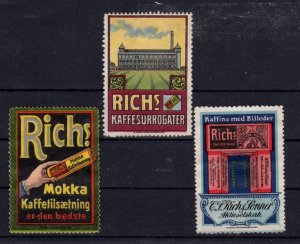 Danish Advertising Stamps - Rich's Coffee Additives, Lot of 3