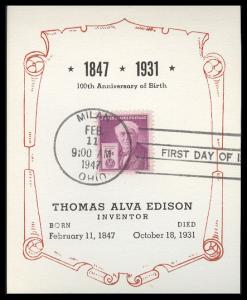 #945 Thomas Edison Reid FDC