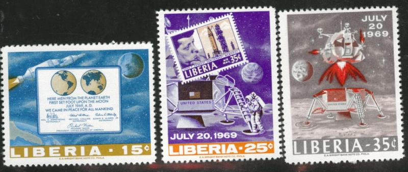 LIBERIA Scott 499-501 MNH** 1969 Man on the Moon perf set