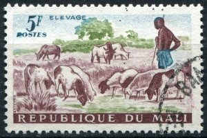 Mali Sc#21 Used, 5fr bl, ol & mar, Agriculture and Art (1961)