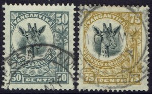 TANGANYIKA 1922 GIRAFFE 50C AND 75C USED