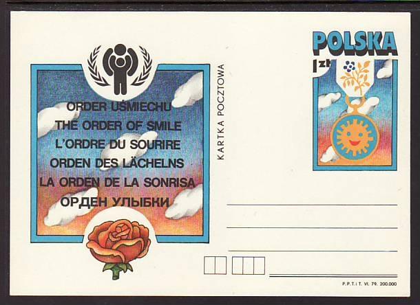 Poland The Order of Smile IYC Unused Postal Card 