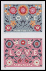 US 5660a-5661a 5661c Love imperf NDC vert pair (2 stamps) MNH 2022 