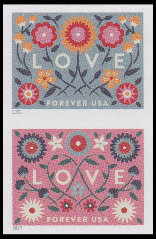 US 5660a-5661a 5661c Love imperf NDC vert pair (2 stamps) MNH 2022 