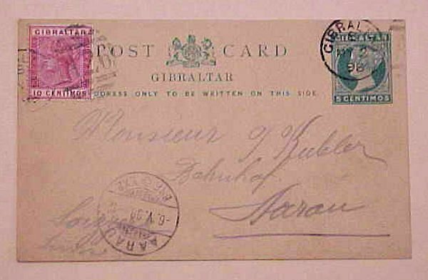 GIBRALTAR  POSTAL CARD 1898 B/S SWITZERLAND