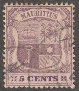 Mauritius,  Scott#101,  used, hinged,  Certified, 5 cents, #MD-101