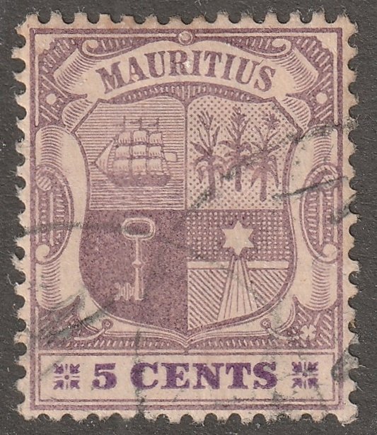 Mauritius,  Scott#101,  used, hinged,  Certified, 5 cents, #MD-101