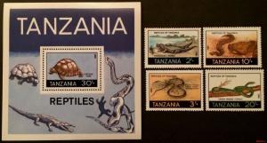 Tanzania 1987** Mi.404-07 + Bl.66. Reptiles [20;48]