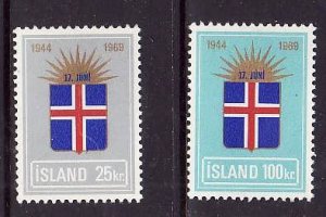 Iceland-Sc#408-9- id2-unused NH set-Flags-Republic anniversary-1969-