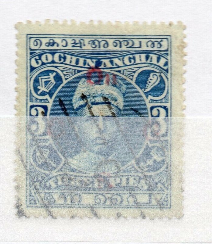 India Cochin 1919-33 Early Issue used Shade of 3p. Optd NW-15842