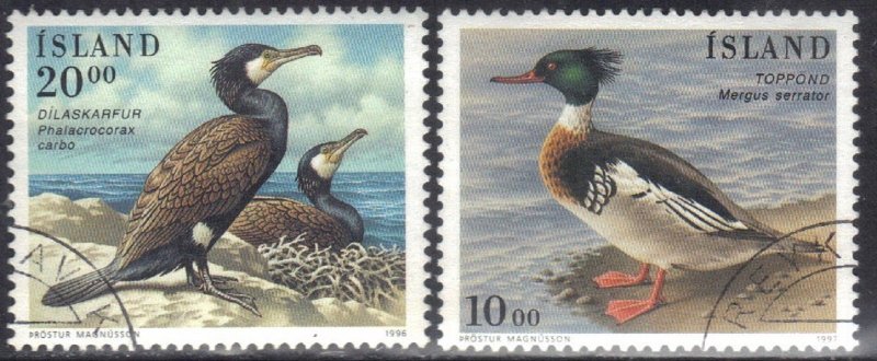 ICELAND   SC# 814+834 **USED** 20k,10k 1996-97  DUCKS    SEE SCAN