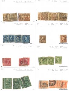 U.S. #303, 335, 337, 367, 336, 323, 334 SET OF USED STAMPS/MIXED CONDITION