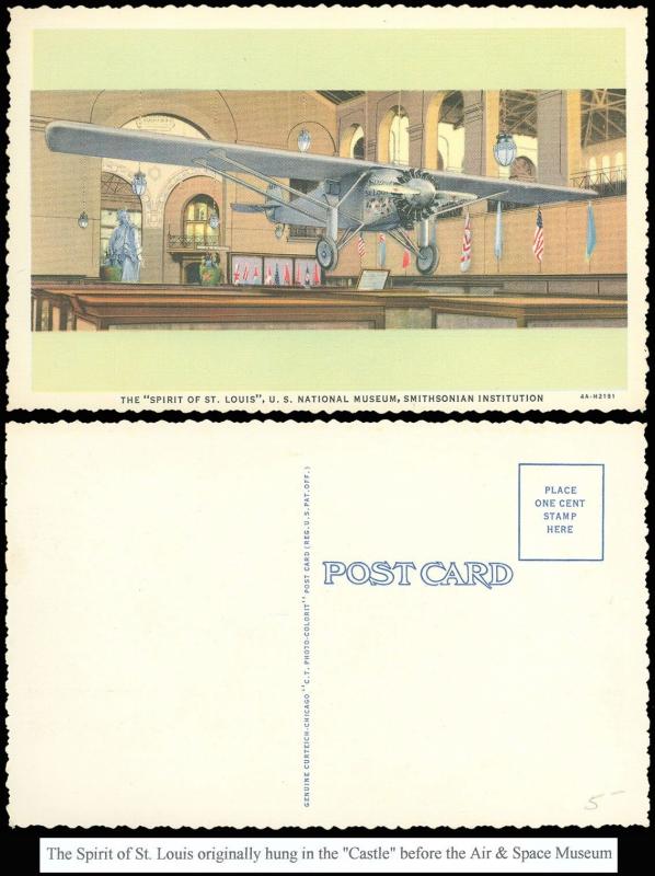 Vintage Postcard of LINDBERGH'S SPIRIT of ST. LOUIS in Arts & Industry Building!