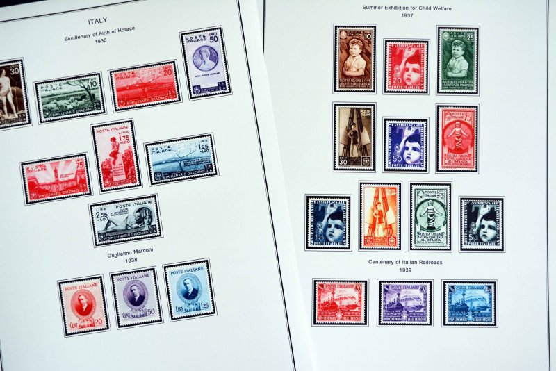 COLOR PRINTED ITALY [KINGDOM] 1862-1944 STAMP ALBUM PAGES (32 illustrated pages)