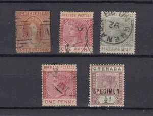 Grenada QV Unchecked Collection Of 5 Values Incl 6d Chalon Fine Used 1 MH BP4633