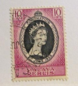 MALAYA  PERLIS Sc# 28 Θ used, mute cancel, QEII, postage stamp, Fine +