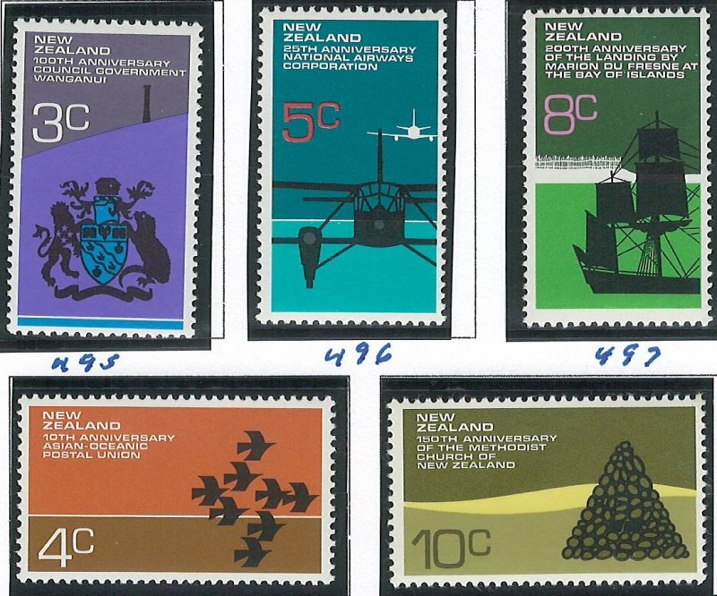 Scott: 495-499 New Zealand - Anniversaries Issue, MNH