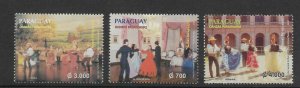 PARAGUAY 2003 TYPICAL DANCES AND DRESSES, REGIONAL COSTUMES 3 VALUES MNH