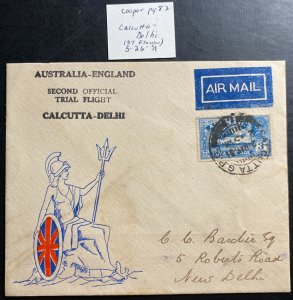 1931 Calcutta India Second Experimental Flight Airmail cover To New Delhi