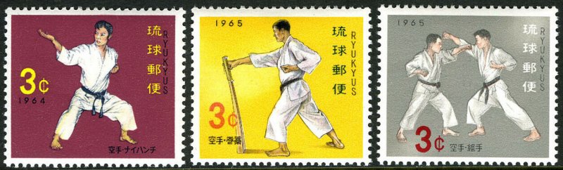 Ryukyu 125-127, MNH. Karate, Ryukyuan self-defense sport, 1964-1965