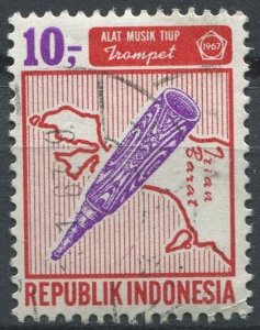 Indonesia Sc#716 Used, 10r lil & red, Musical Instruments (1967)